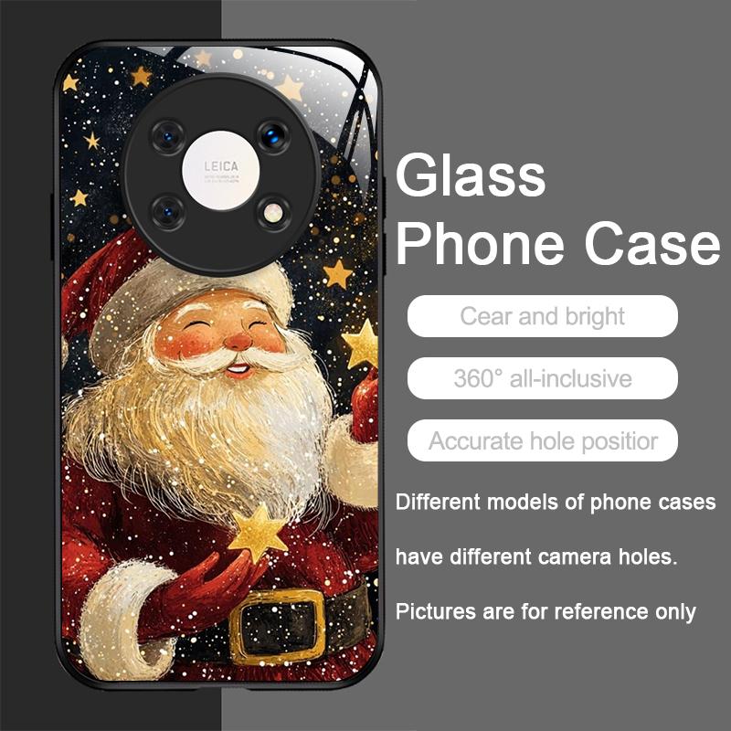 Sött Julenissmönster Härdat Glas Telefonfodral för Huawei Nova 13 12 SE 11 10 Pro Mate 40 30 P60 P50 P40 5G Skydd