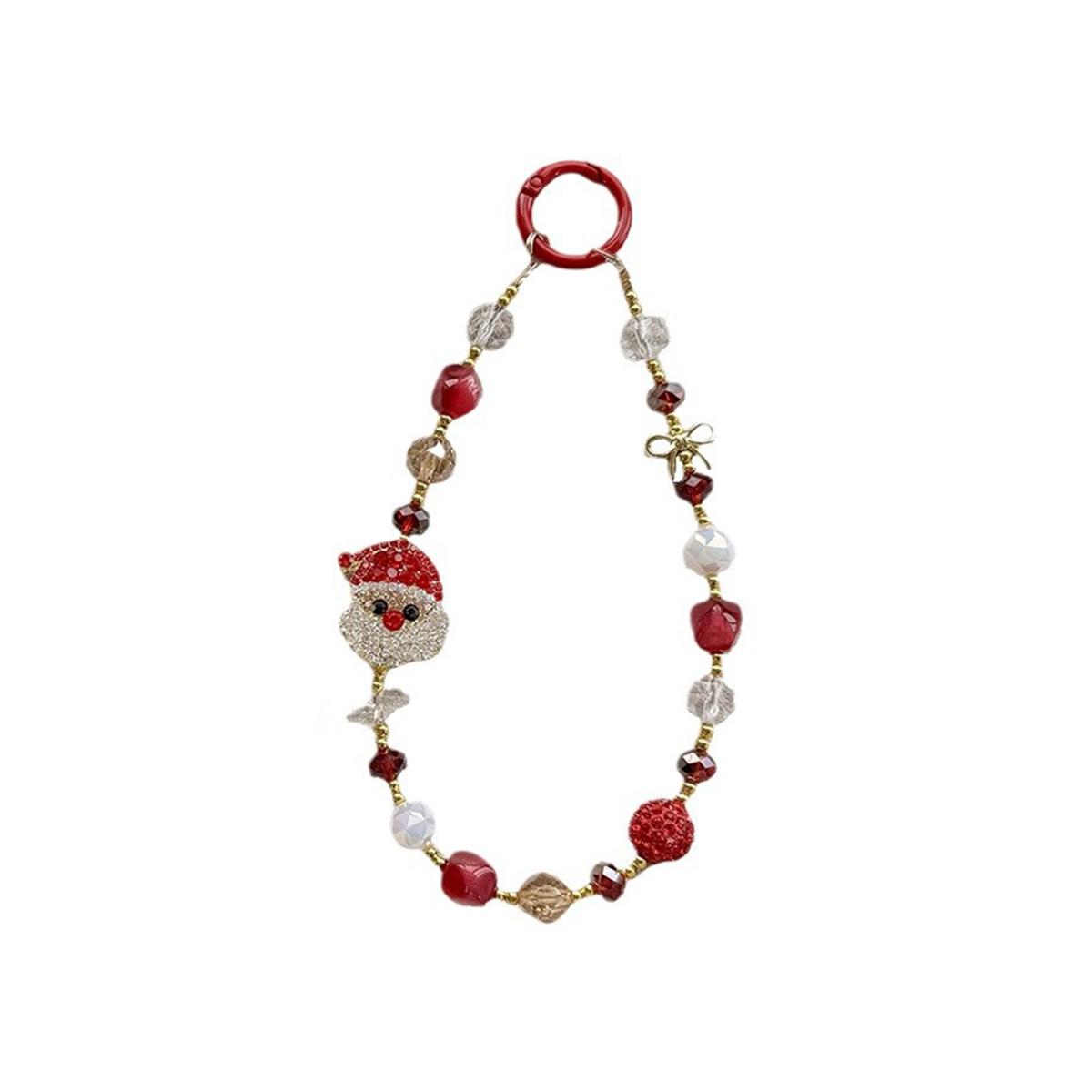 

Holiday Santa Claus Beaded Cell Phone Wristband Colorful Acrylic Crystal Beads Red and Green Christmas