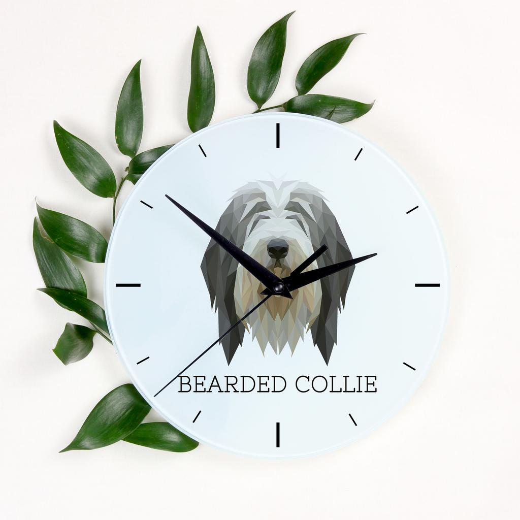 Bearded Collie, Highland Collie -Geometryczny Zegar Ścienny Ze Zdjęciem I Napisem Marki Art-Dog