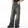 Summer Men's Denim Pants Old Blue Washed Male Jeans Straight Casual Menwear Loose Wide Leg Trousers Fashion