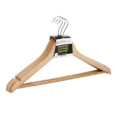 Wooden Wishbone Hanger with Trouser Bar 3pk