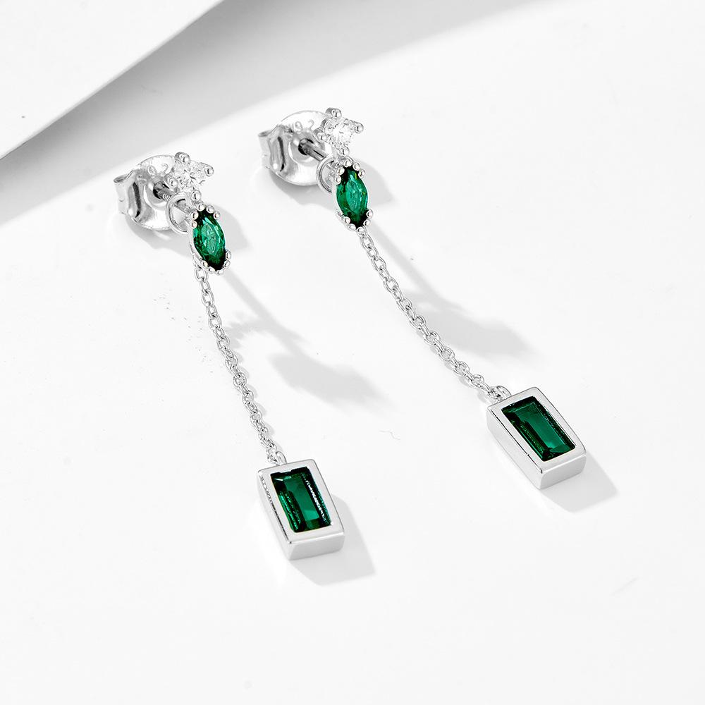 Fashion Jewelry Earrings 925 Sterling Silver Emerald Zircon Tassel Long Chain Gold Plated Stud Earrings Jewelry for Women