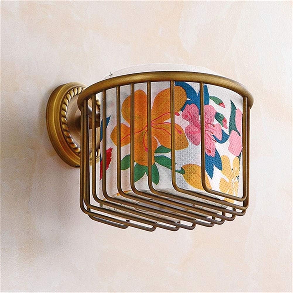 Toilet Roll Holder,Toilet Paper Holder Wall Mounted Vintage Brass Roll Tissue Wire Basket Dispenser Tissue Paper Roll Holder for Bathroom Storage,