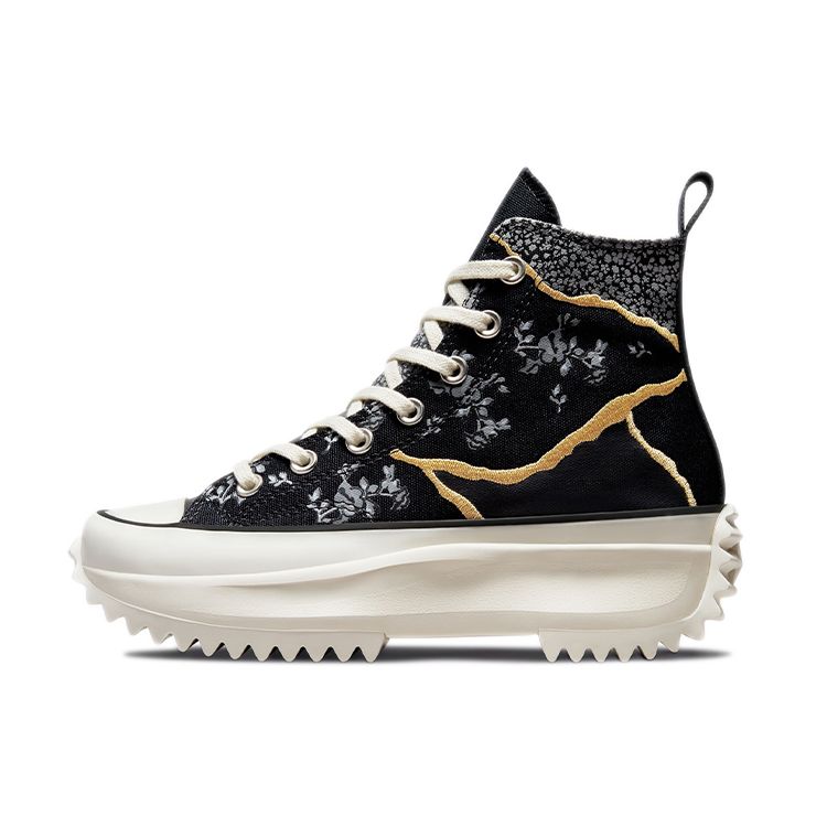 

Converse Run Star Hike High Metallic Floral Black Multi Egret Sneakers 172424C 37.5