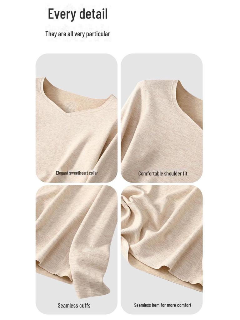 Peach Heart Collar Cashmere Silk Thermal Underwear Set – Women's High Waist Autumn/Winter Clothes and Pants