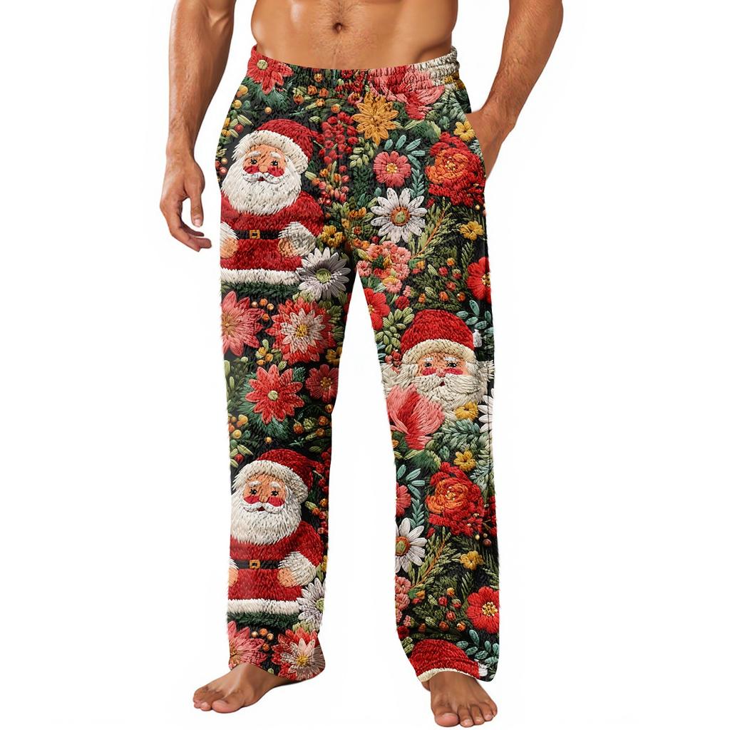 Herren Weihnachts-Pyjamahose Bequeme Hose mit Taschen Weiche Loungewear Nachtwäsche Lässige Feiertags-Pyjamahose