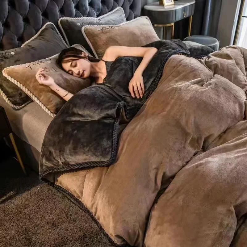 

Зимовий комплект постільної білизни з молочного вельвету Теплий Потовщений Плюшева Підковдра Простирадло Наволочка Двоспальне Ліжко Односпальне Двоспальне Королівське Комплект Підковдри Flat Bed Sheet&150x200cm-3pc верблюд