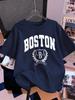 Boston 1630 Persönlichkeit Kunst Drucke Kurzarm T-Shirts Damen Baumwolle Sommer T-Shirts Weich Locker Rundhals Oberteile Basic Kleidung