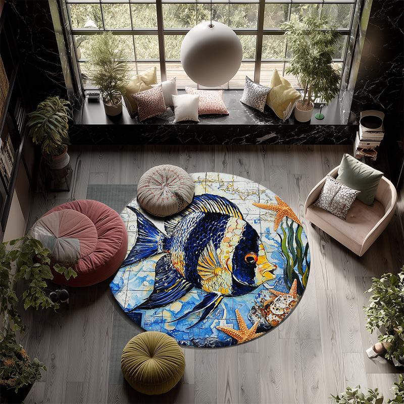 Ocean Fish,Round Area Rug,Carpet Rug for Living Room Bedroom Sofa Playroom Decor,Non-slip Floor Mat