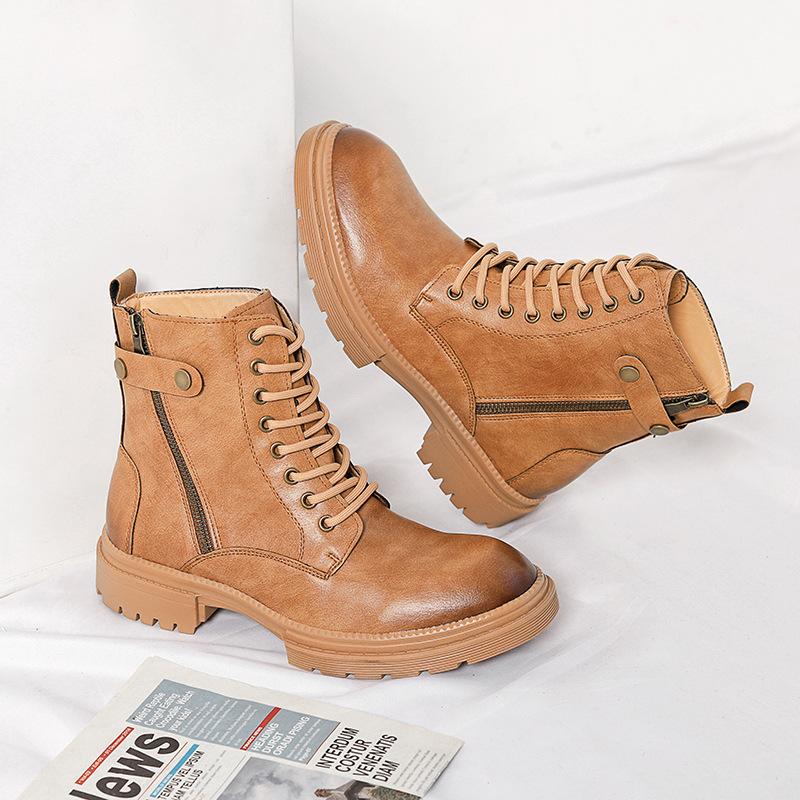 

2025 осень и зима новая кожаная обувь Мартин молодежные рабочие ботинки мужская обувь шнуровка высокий верх модные ботинки кожаные ботинки мужские 44 коричневый