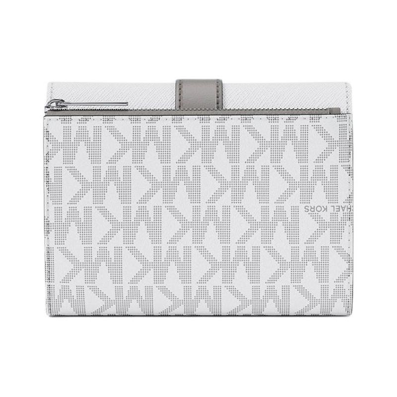 Michael Kors Greenwich Metal Logo Plaque Tri-Fold Coated Canvas Wallet Medium Women's Optical White