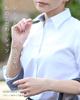 White Long Sleeve Dress Stretch Office Uniform White Dobby of HORIZON-GC Women's Shirt, No-Iron Blouse, (Size L, [Set 2])