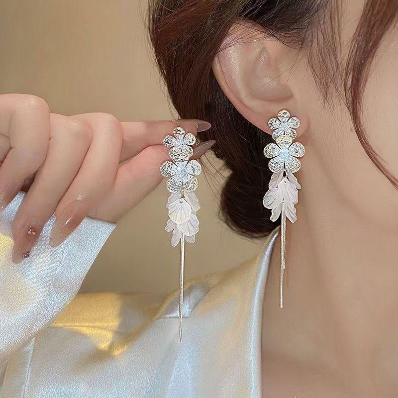 French Style Tassel Flower Earrings For Women Elegant Exaggerated Ribbon Drop Dangle Earrings Fashion Party Ear Jewelry Gifts