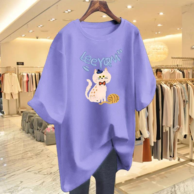 Pure Cotton T-shirt 2025 Spring and Summer New Cartoon Cat Print Top Foreign Style Bottoming Shirt Short Sleeve