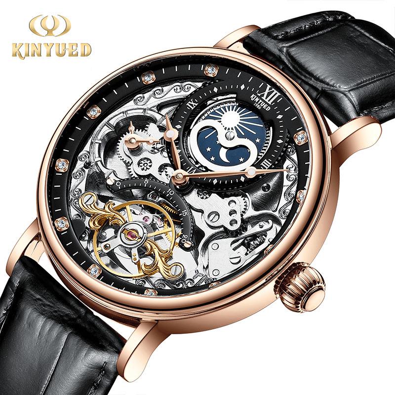 Reloj Mecánico de Negocios para Hombre KINYUED Automático Tourbillon Multifuncional