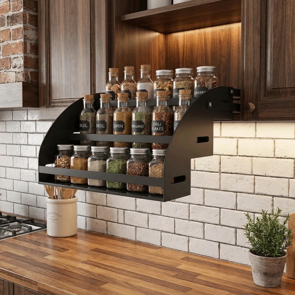 Anti Deformation Pull Down Spice Rack Retractable High Lift Pull Down Shelf for Top Cabinet