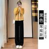 Black Chenier Wide Leg Pants Women's Pants Autumn and Winter Fleece Thickened Straight Pants Casual Skinny Corduroy Pants