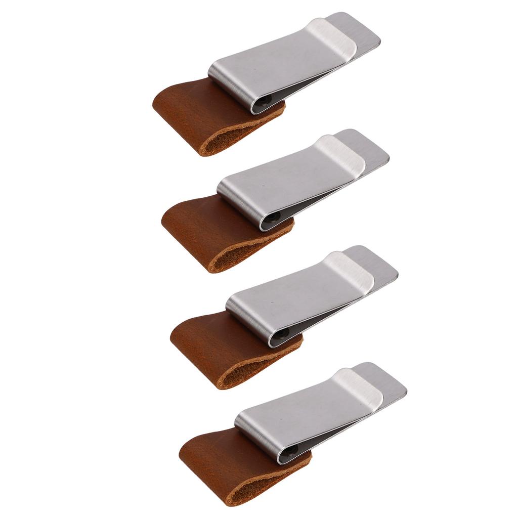 4 Peças Porta-Caneta com Argola para Caderno Aço Inoxidável Couro Retro Porta-Caneta para Scrapbook Diário Planejador Marrom
