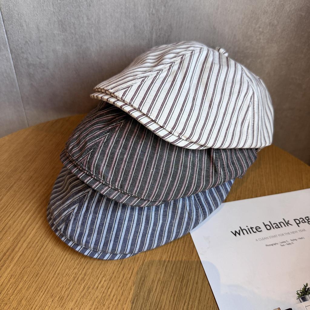 Minimally Striped Women Breathable Cotton Beret For Autumn And Use Winter