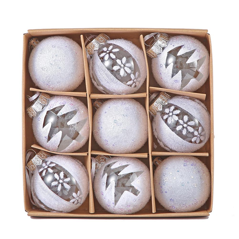 

Lively Holiday Display Nine Charming Six Centimeter Clear and White Christmas Baubles to Brighten Up Any Space