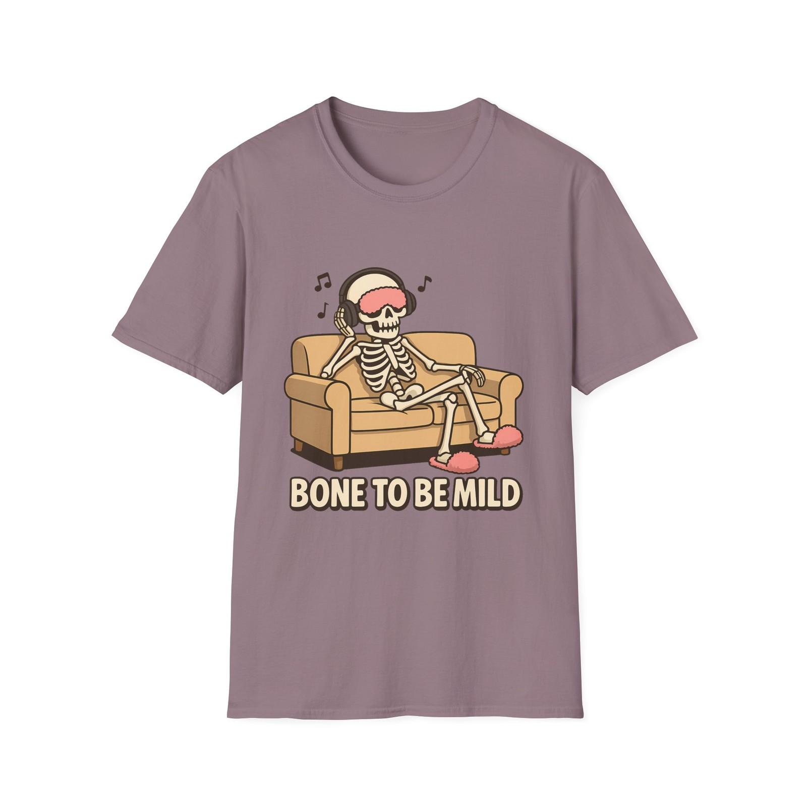 Unisex Softstyle T-Shirt Mens Womens Tees Top Bone to Be Mild Funny Skeleton Couch Book Halloween M