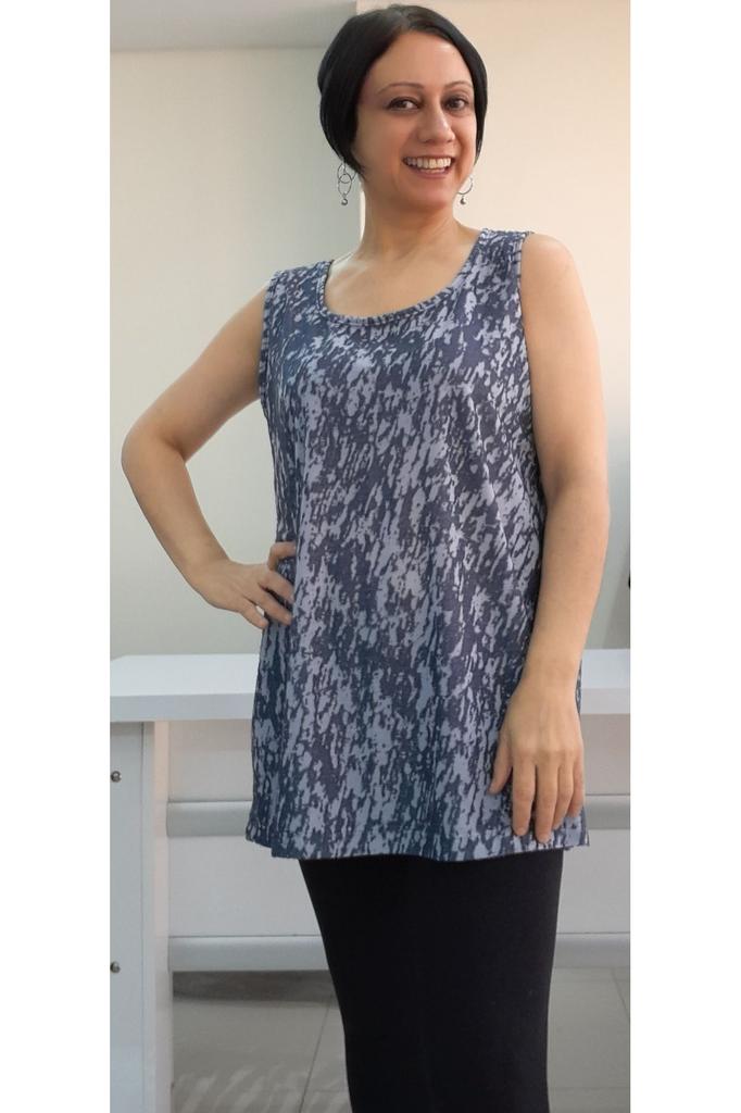 Damen Stil Übergröße T-Shirt Hell Marineblau (Indigo) Gemustertes T-Shirt mit dicken Trägern aus gekämmter Baumwolle