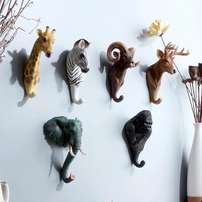 Rack de casaco de parede de resina vintage Gancho de parede Decoração de parede para casa Rack de animal estéreo