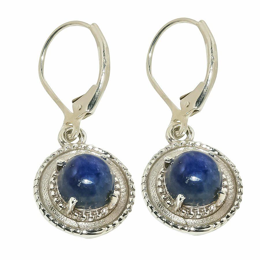 Natürlicher Lapislazuli Edelstein 925 Massiv Sterlingsilber Geschenk Ohrring 1.25" H0n68