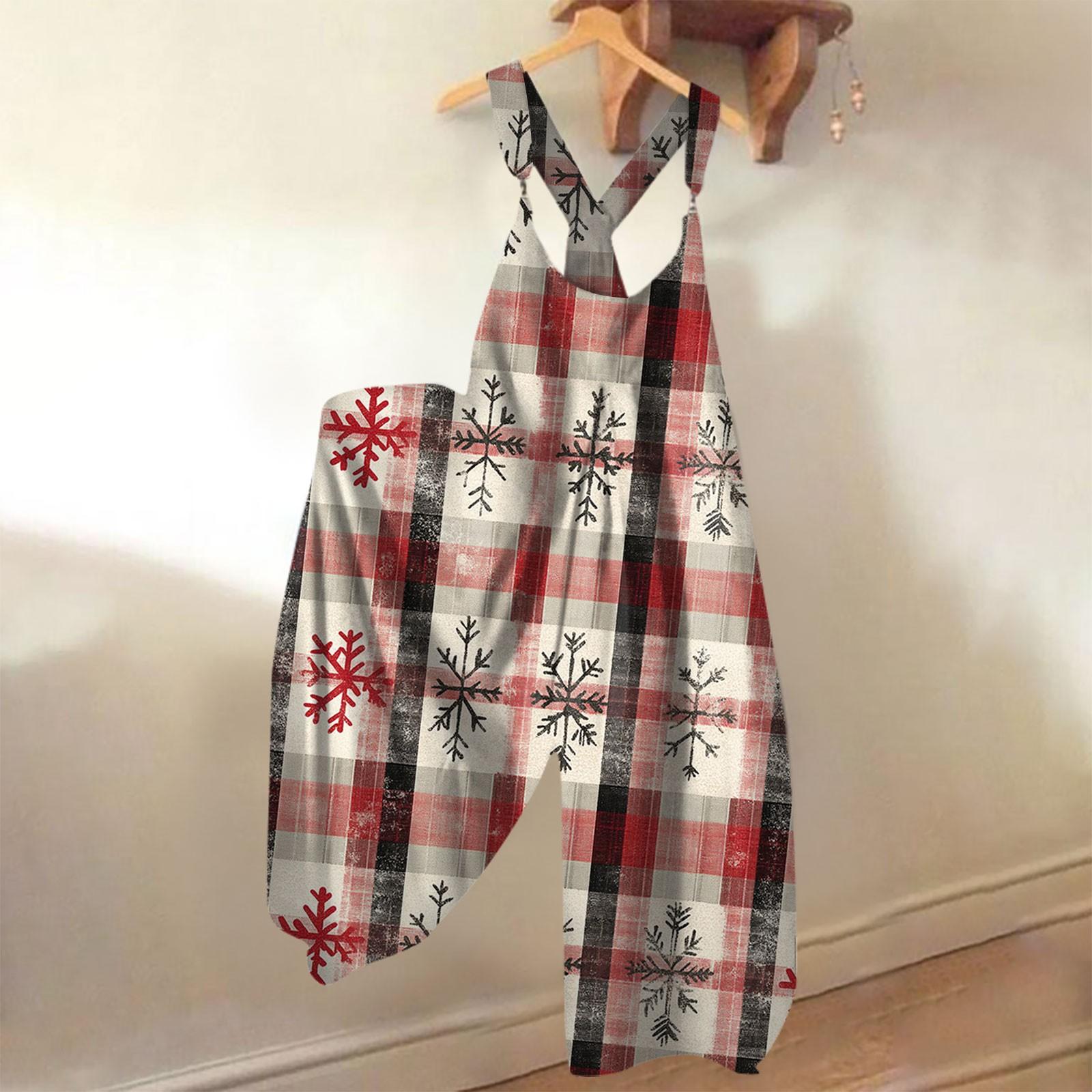 

Женский модный повседневный комбинезон с рождественским принтом и широкими бретелями сзади XXL