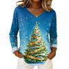 Women's Christmas Print Casual V-Neck Long Sleeve Top