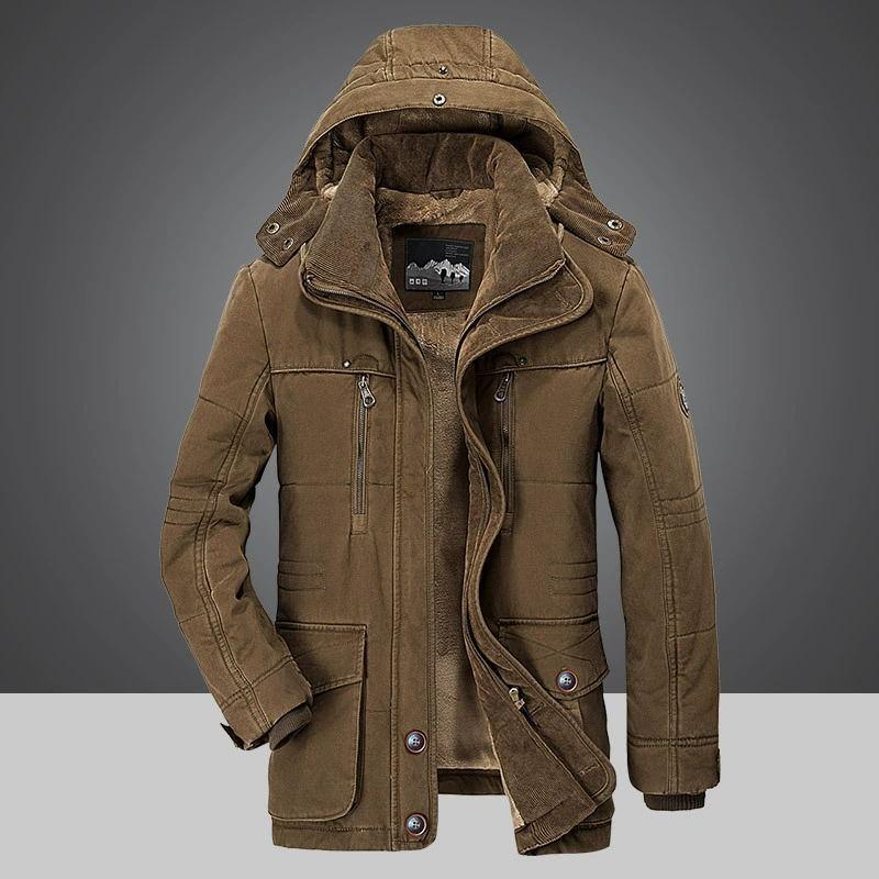 Winter Men's Mid-length Cotton Coats with Velvet and Thickening for Middle-aged and Elderly People