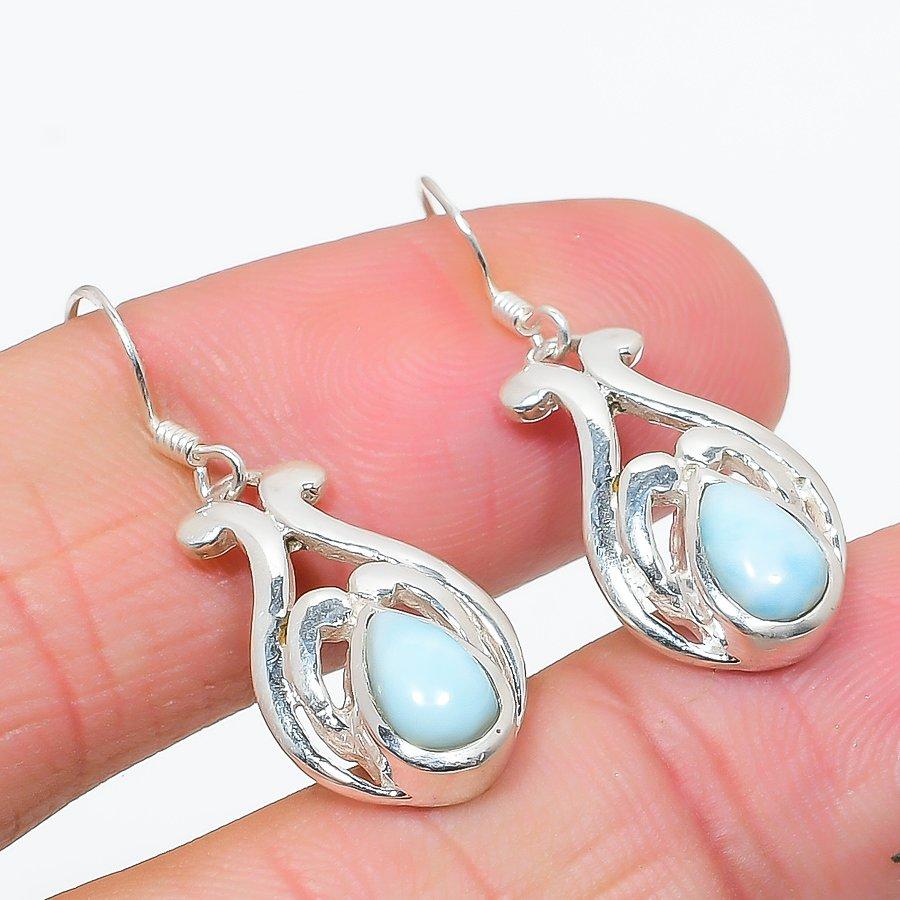 Natural Republic Larimar Gemstone 925 Solid Sterling Silver Earring 1.25" k6e79