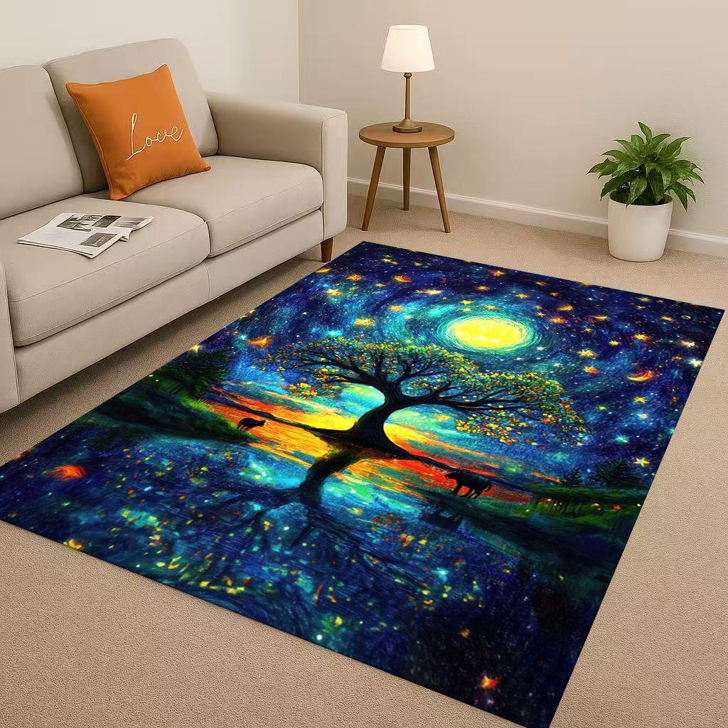 HD Colorful Tree of Life Yggdrasil Celtic Rune Living Room Non-Slip Area Rug Carpet for Bedroom Playroom Sofa,Home Decor Doormat