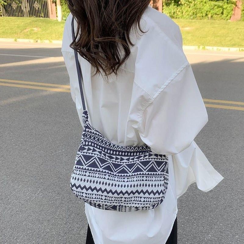 Stylish Durable Canvas Bucket Bag For Women With Embroidered Design And Wide Shoulder Strap