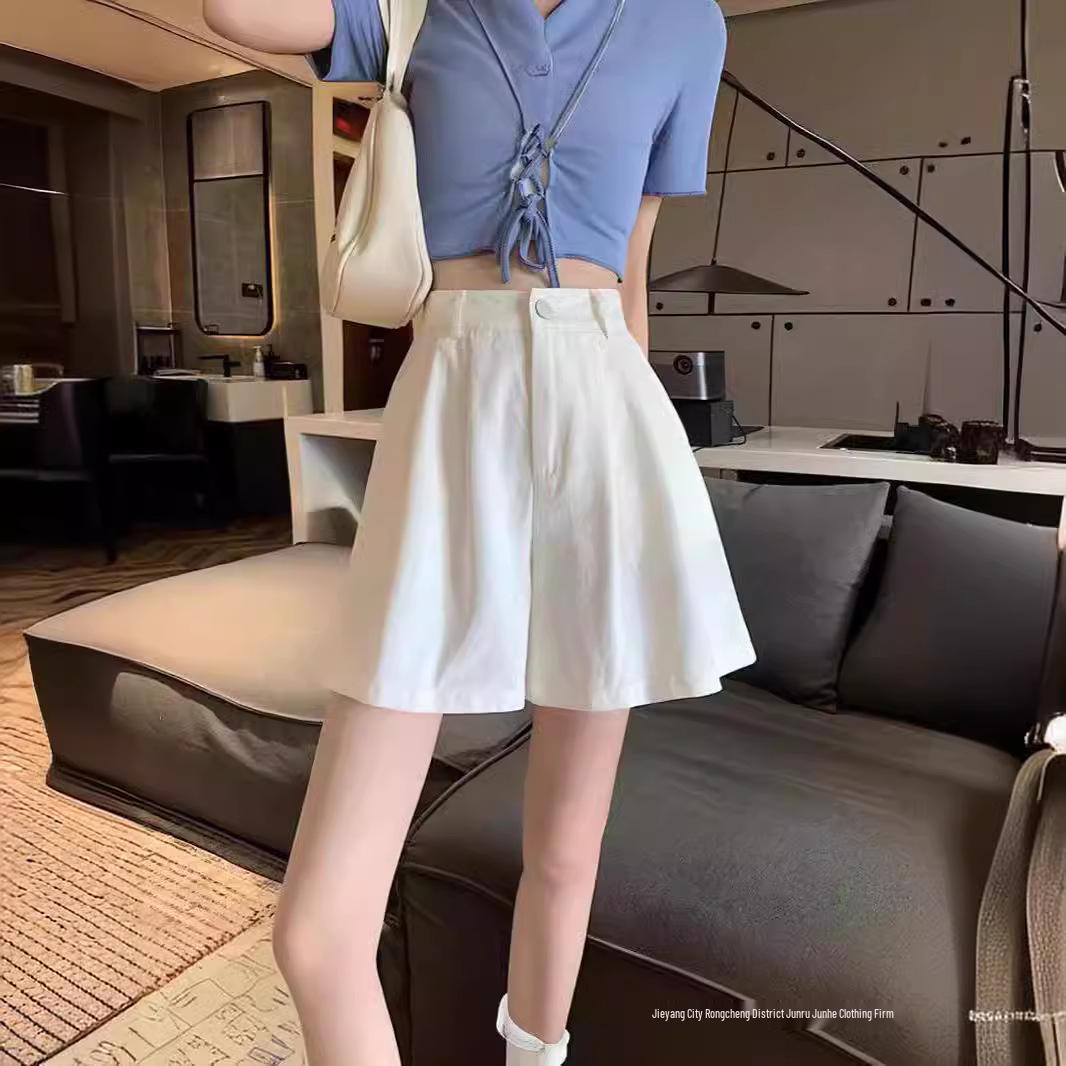 

2024 Летние Женские Шорты Большого Размера с Высокой Посадкой А-силуэта - Свободные, Стройнящие, Широкие, Повседневные Хот-Пантс 2XL белый