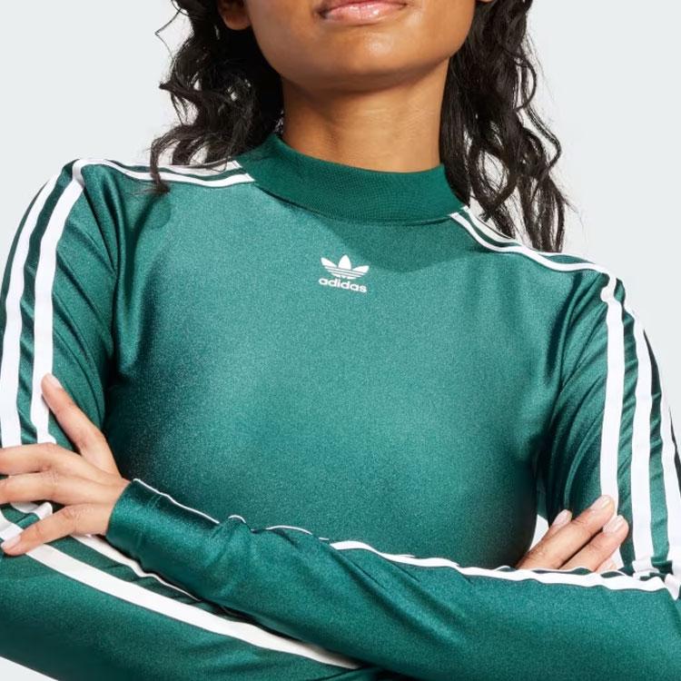 Adidas Top cu mânecă lungă decupată cu 3 dungi Originals, cu gât înalt, Topuri pentru femei, verde IR8136