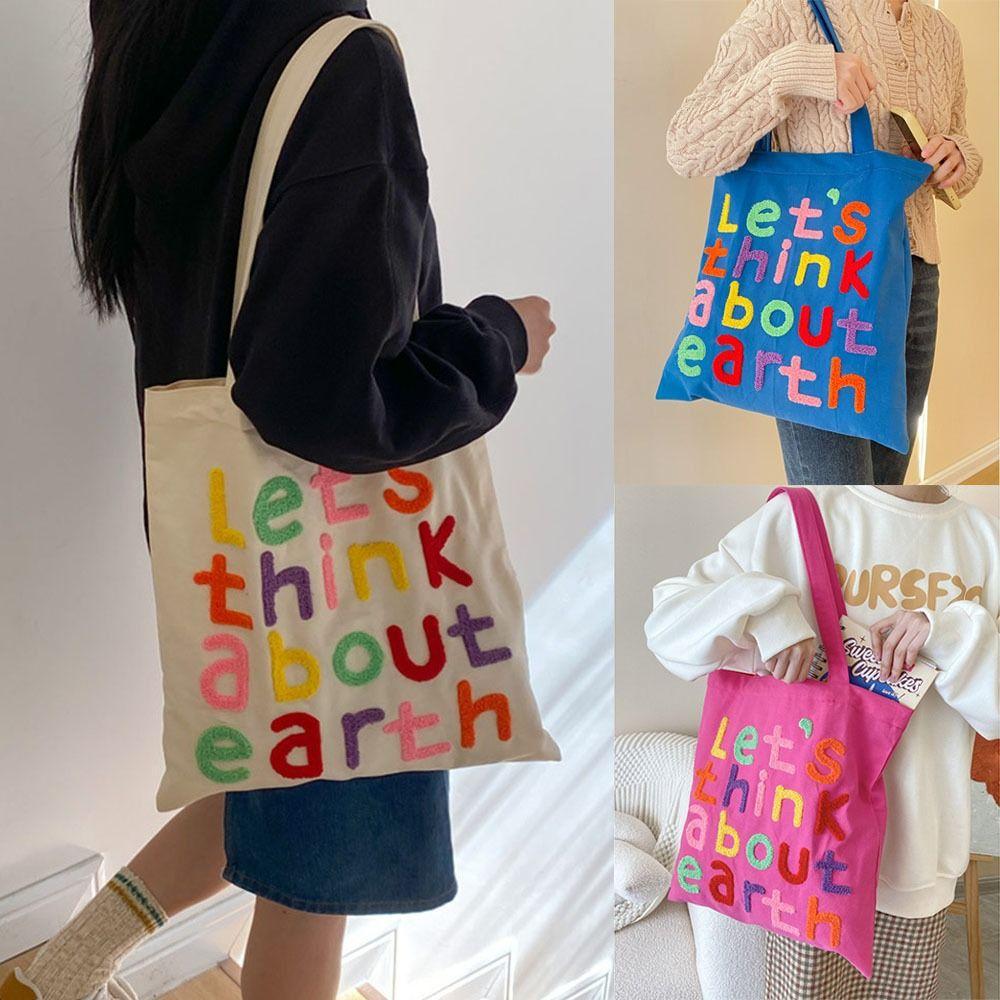 

Book Pocket Canvas Shoulder Bag Large Capacity Schoolbag Fashion Shopping Bags Women