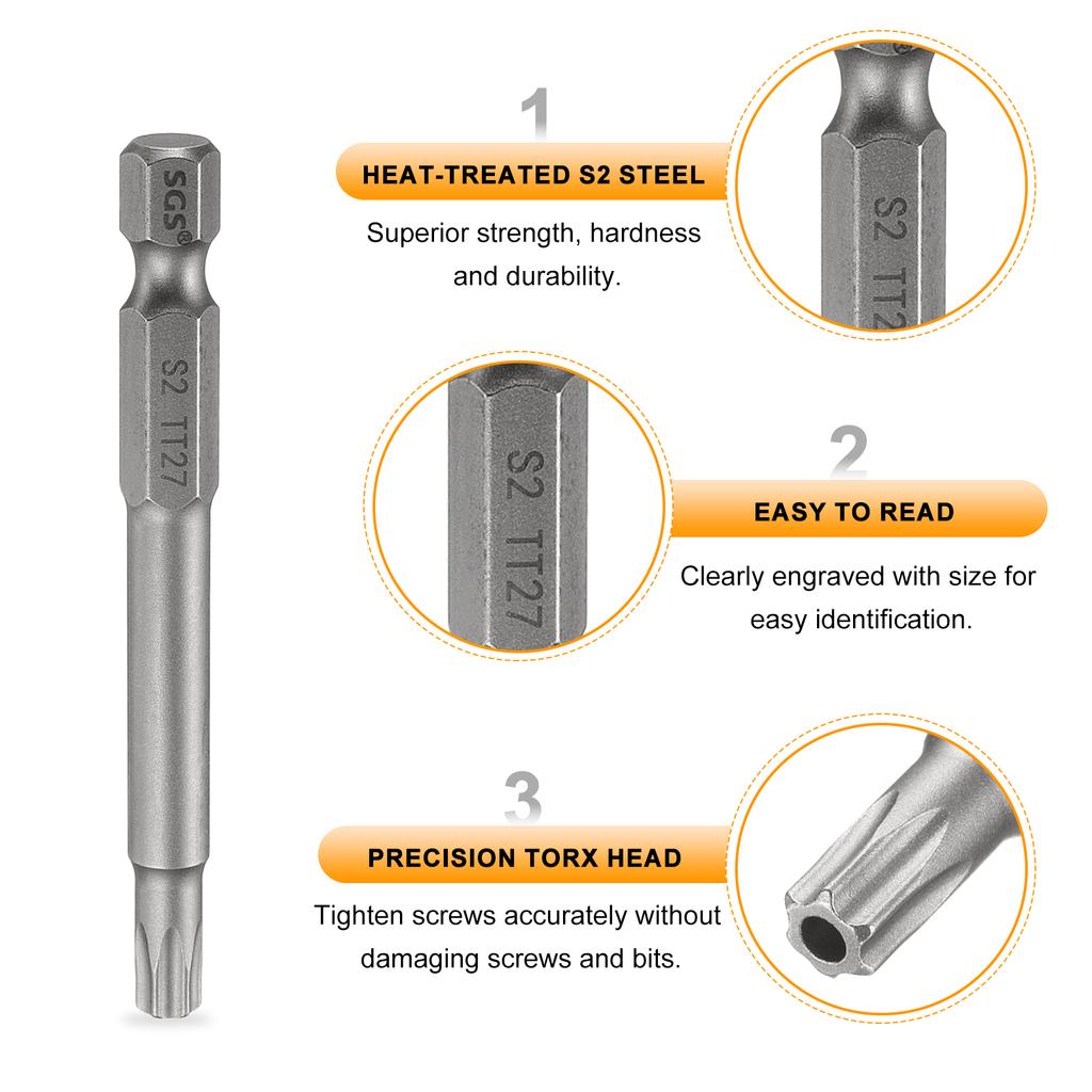 1/3/5pcs TT7-TT50 Security Torx Head Screwdriver Bit 2.56" Long Magnetic Tamper Proof 6 Point Star Screw Driver Drill Bits