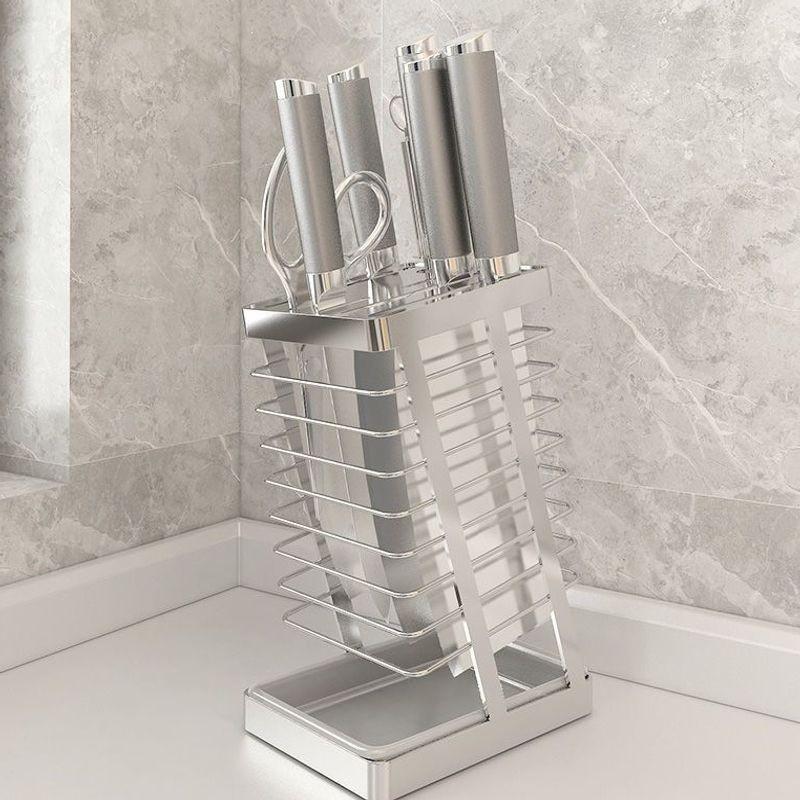 304 Stainless Steel Knife Holder Kitchen Counter Modern Minimalist With Multi-Compartment Design
