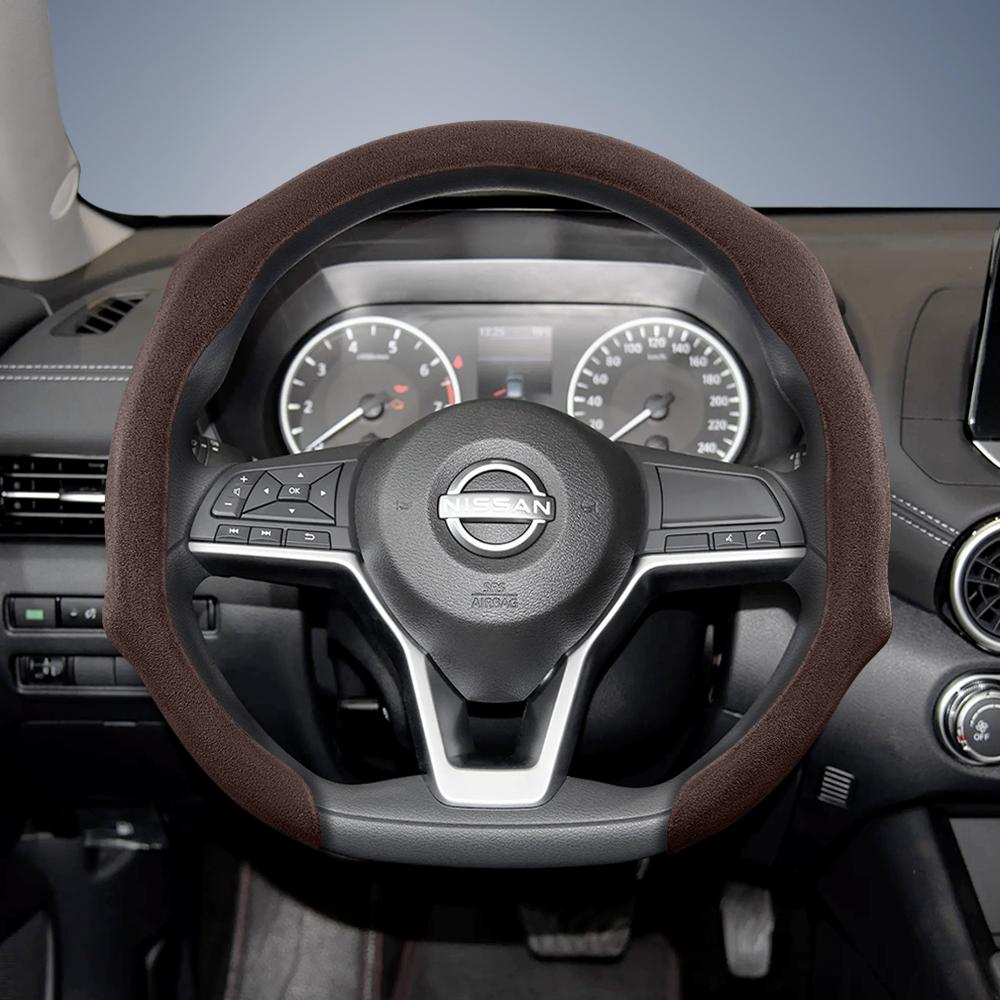 yxkpz10 Suitable for Nissan Premium Suede Snap-On Steering Wheel Cover, Non-Slip and Durable, Round and D-Shaped Steering Wheel Available for Qashqai