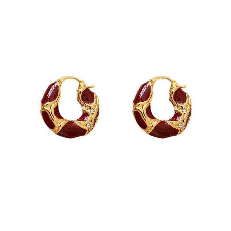 French Vintage Maillard Enamel Lava Earrings, Chunky Hoop Ear Cuffs, Elegant Gift for Women