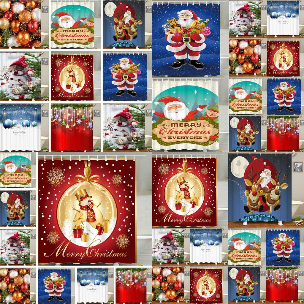 Vibrant Waterproof Christmas Shower Curtain With Santa Claus And Snowman For Bright Holiday Decor