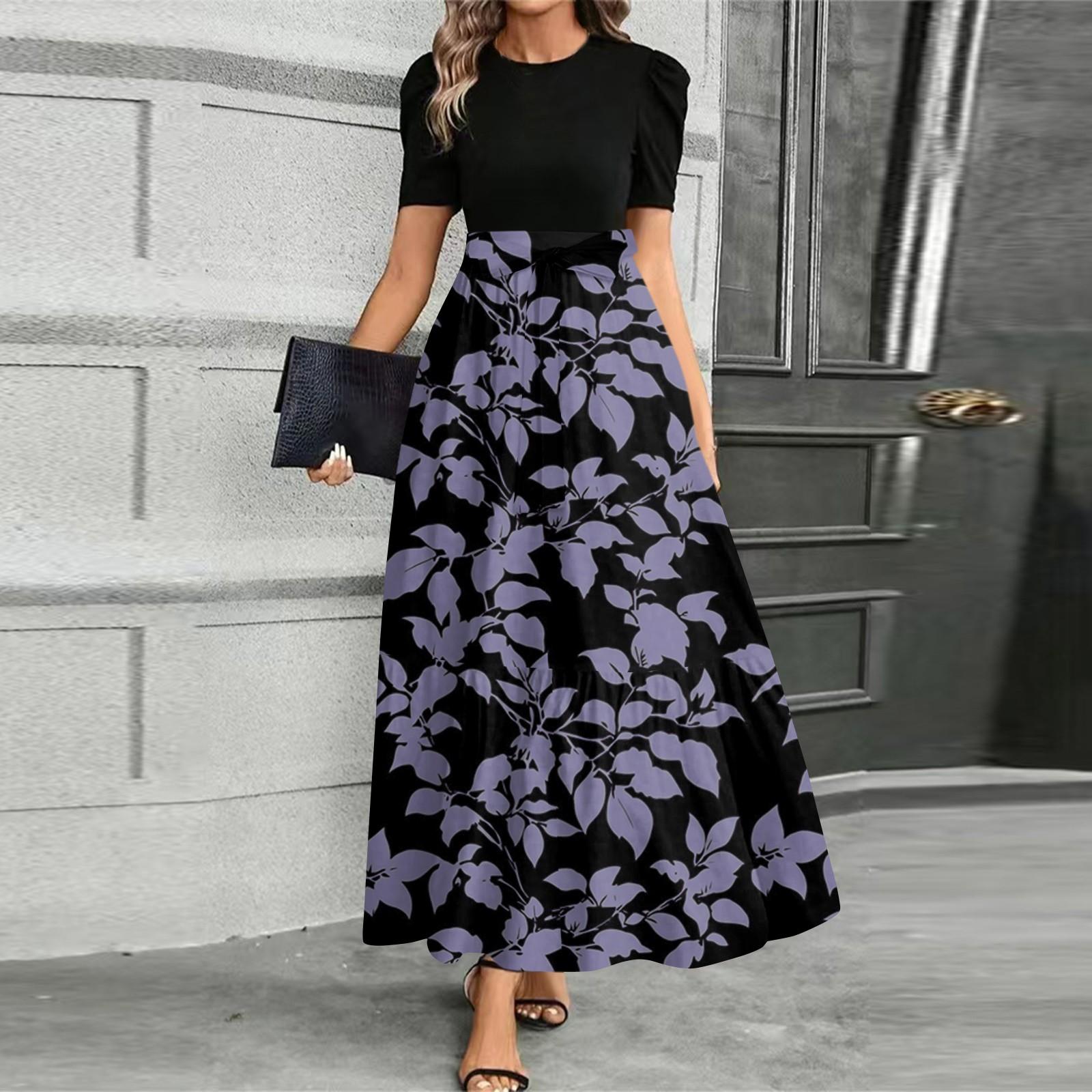 

Жіноча модна повсякденна сукня з короткими рукавами, круглим вирізом, принтом, елегантного темпераменту XXL фіолетовий