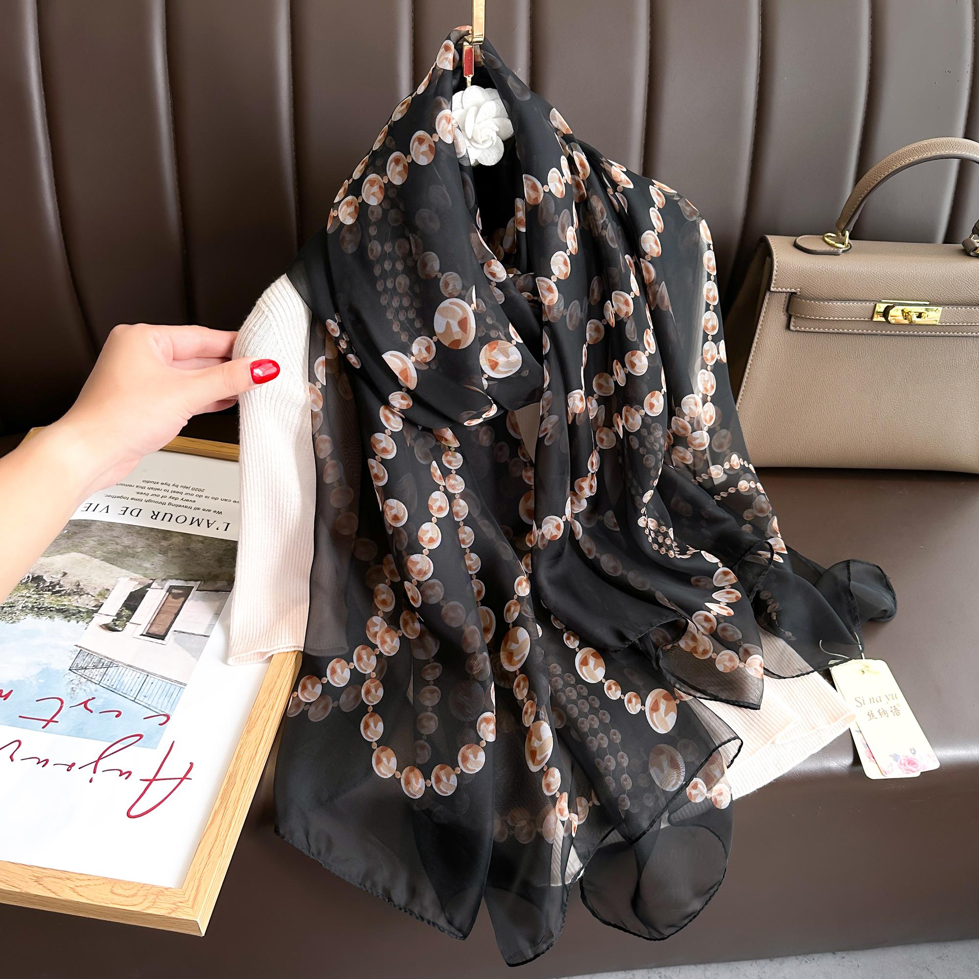 

Women Fashion Silk Scarf Print Design Shawl Elegant Headscarf Convinient Bandage Hijabs Sunscreen Muslim Wrap Scarves