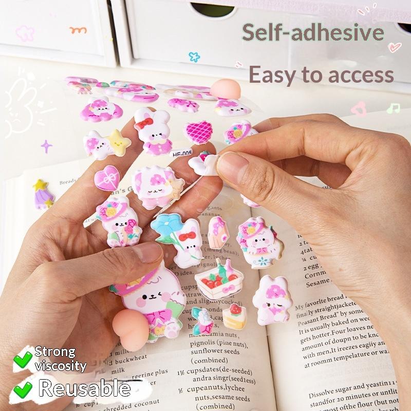 Noctilucent 3D Cute Animals Fart Peach Stereo Relieve Stress Decals Cartoon 3D Relief Sticker Diy Decor Stickers Supplies