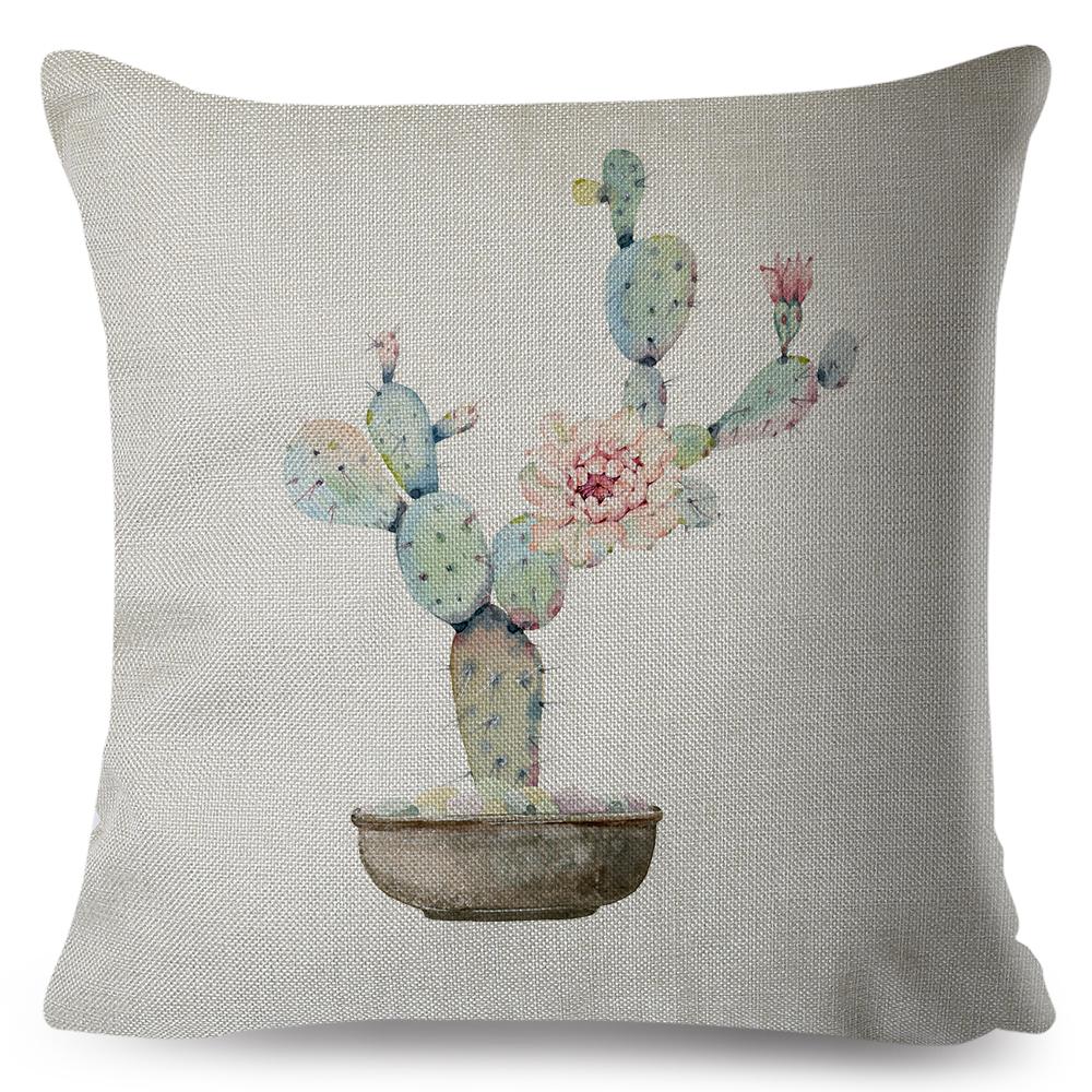 Cute Succulent Plant Cushion Covers Set Watercolor Potted Cactus In Cup Box Design Soft Pillow Home Decor Xcm