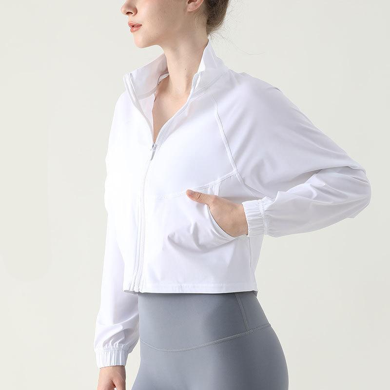 

Футболка для йоги с длинным рукавом, фитнес-тренировка, спортивная одежда для спортзала, женская одежда для тренировок, бега, быстросохнущая куртка для йоги на молнии, спортивная одежда M белый