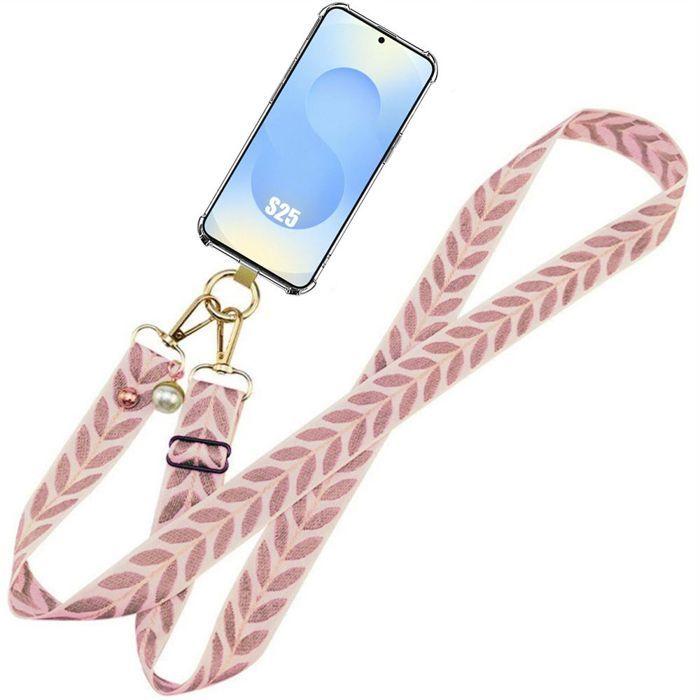 Coque pour samsung galaxy s25, anti-rayures avec bandoulière rose - booling