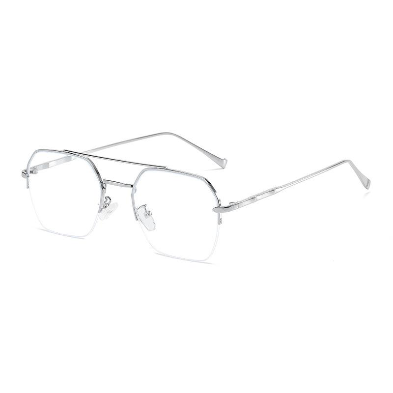 Trend Chan Weiting Same Male Metal Double Beam Half Frame Anti-Blue Glasses Thin Face Flat Glasses Glasses Frame Female