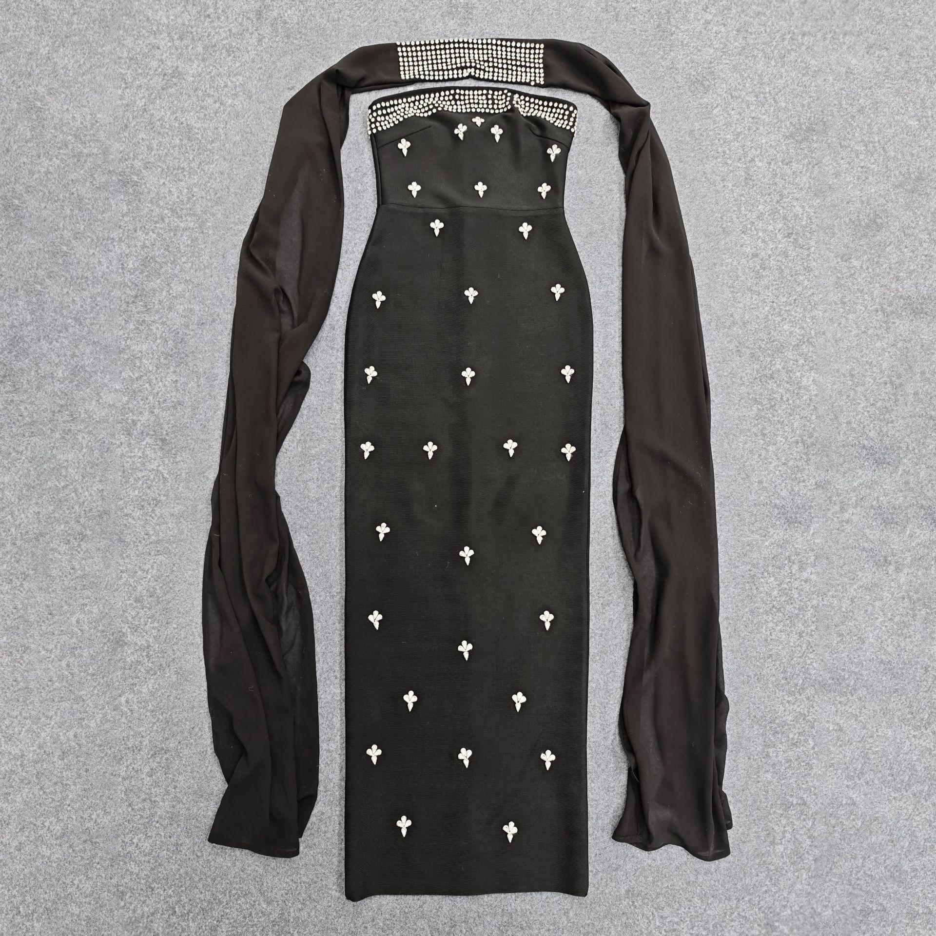 Elegant Rhinestone Strapless Bandage Dress - Sexy European-American Evening Gown S чёрный